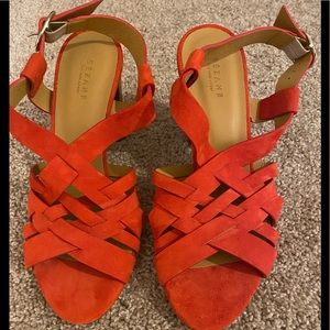 Sézane red suede sandals, size 39. NWOT, only worn inside to try on.
